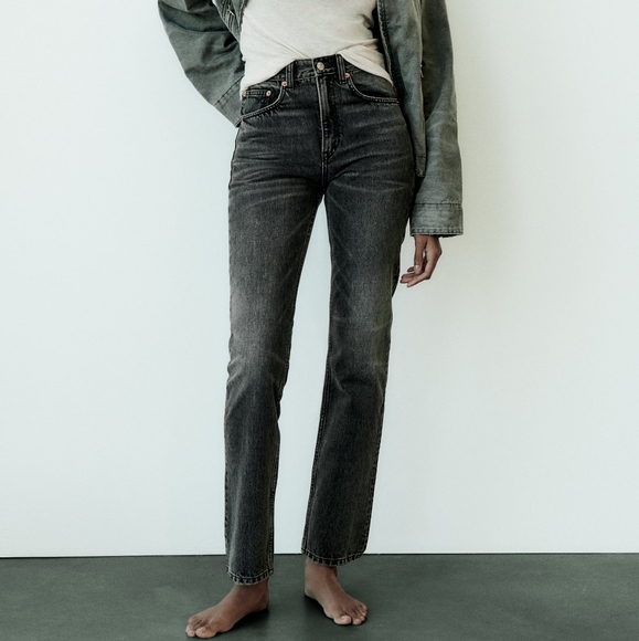 Zara TRF Straight Leg High Waist Jean - Grey Black Size 10 NWT - Picture 1 of 15